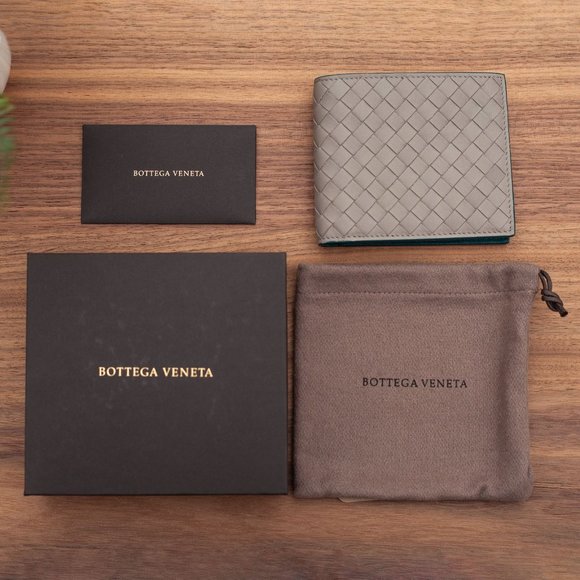 Bottega Veneta Intrecciato Woven Leather Bifold Wallet - Grey/Sky Blue - Picture 7 of 10